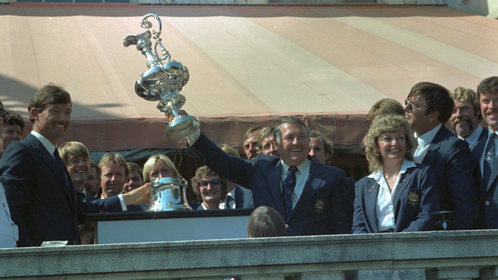 Alan Bond Holding Up America's Cup Win