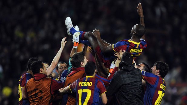 Еуфория обзе играчите на Барселона след като късно снощи си осигуриха участие във финала на Шампионската лига на стадион "Уембли"