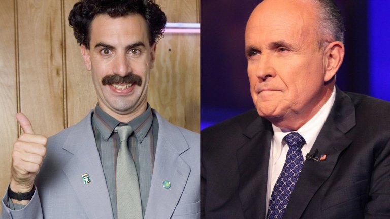 Дори президентът на САЩ коментира продължението на "Борат", в което под прицел е бившият кмет на Ню Йорк Руди Джулиани (вдясно на снимката).