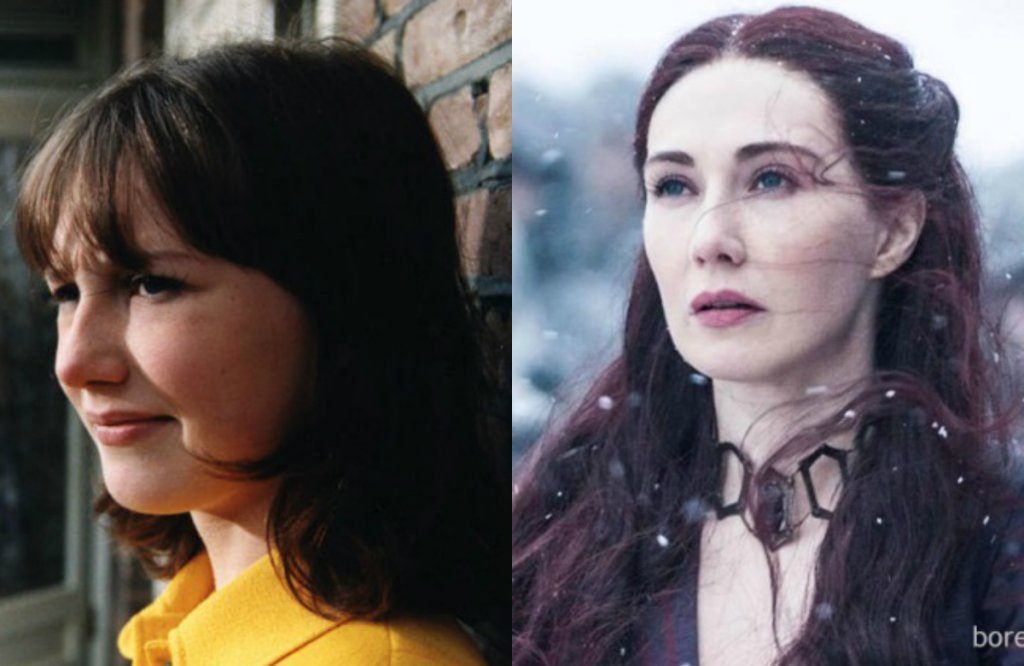 Карис ван Хутен – като Сузи в Suzy Q от 1999 г. и като Мелисандре в Game of Thrones.