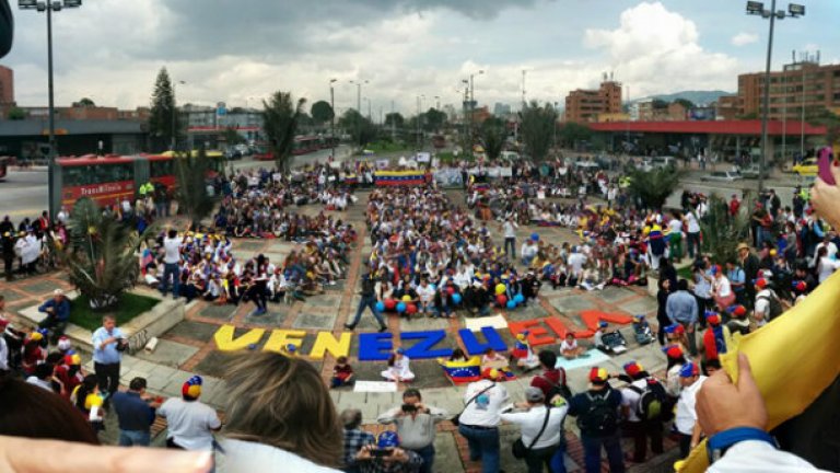Събиране в подкрепа на протестите във Венецуела, състояло се в Богота, Колумбия.