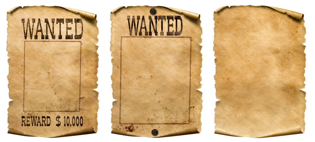 Wild west wanted posters set isolated on white