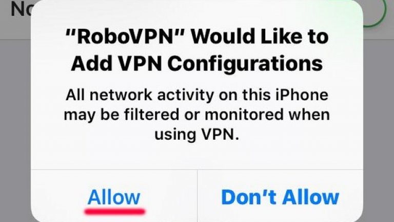 7. Показва ви се прозорец, на който пише, че Robo VPN иска да добави VPN конфигурация във вашия телефон. На следващия екран може да се наложи да си въведете пинкода на телефона, ако ви бъде поискан.