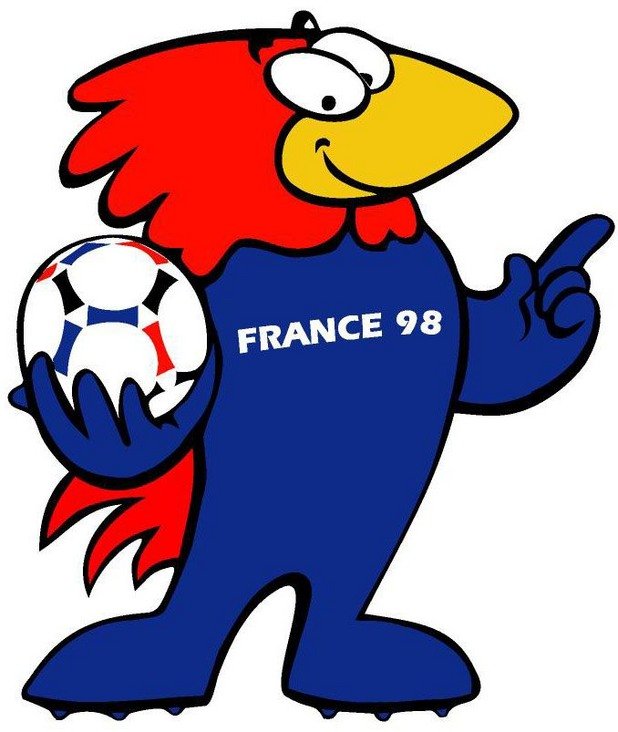 1998 г. - Фуутикс е наперен петел, прозаично и типично за френския мондиал. Най-типичното и близко до ума талисманче в историята - с име от Футбол и екип и вид, който се асоциира с Франция.
