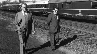 Канцлерът Вили Бранд и шпионинът Гюнтер Гийом по време на предизборната кампания през 1972 г. 