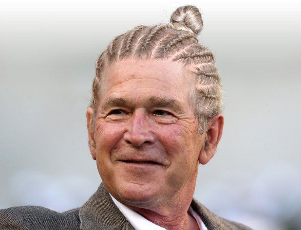 На Джордж Буш-младши му отива дори смелото съчетаване на плитки с кок