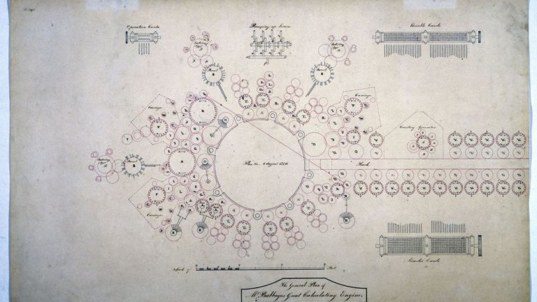 2. Аналитичната машина

Британският математик Чарлз Бабидж още в средата на XIX в. планира да създаде най-голямото програмируемо сметачно устройство, което някога е било измисляно. Дава му името Аналитична машина (Analitycal Engine). Планът, за пръв път обяснен през 1837-а, е тя да може да работи с перфокарти, да има зона за съхранение, в която се пазят цифри и резултати, и да може сама да извършва аритметични задачи – умножение и деление, заедно с редица други.

Бабидж обаче така и не успява да построи творението си, което по план има размерите на локомотив. Математикът завършва само един от компонентите за Аналитичната машина - "нероденият" дядо на компютрите.