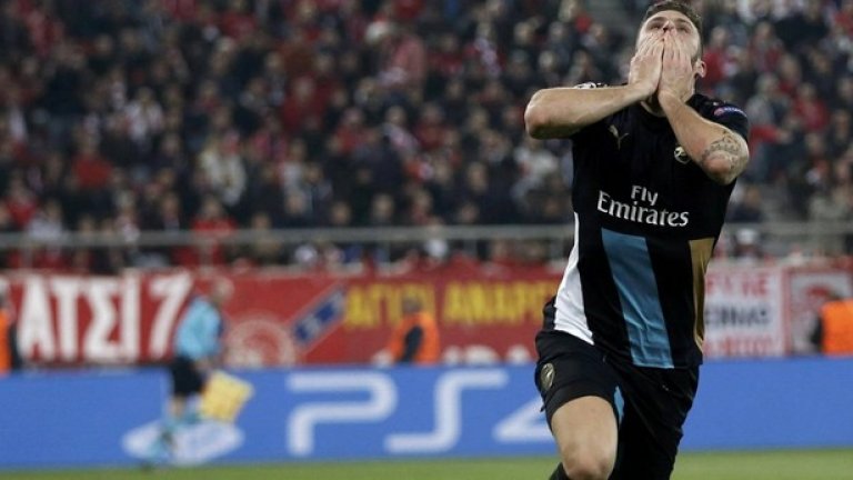Оливие Жиру вкара три гола на Олимпиакос и изстреля Арсенал на осминафиналите в Шампионската лига