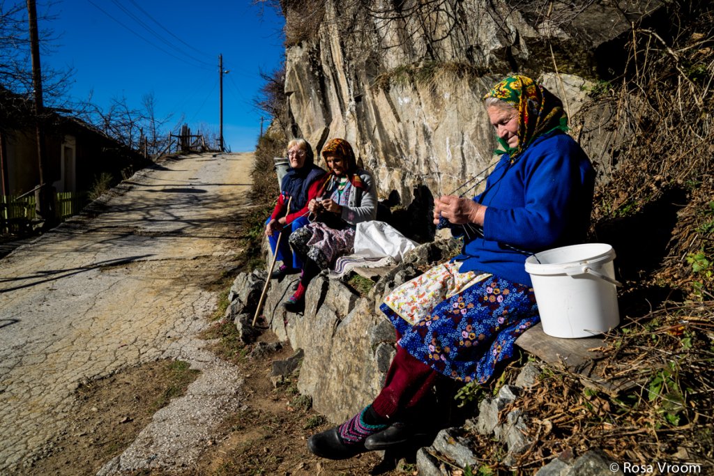 Pomaks making crochet while sunbathing