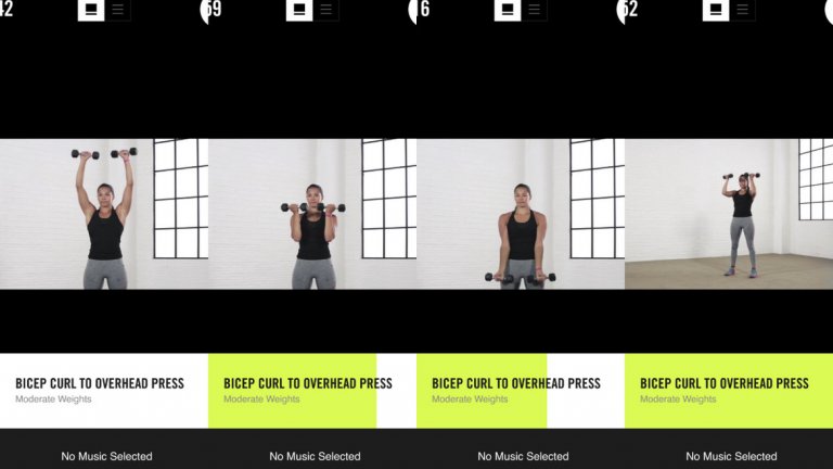 Сгъвания за бицепс + раменни преси – 50 сек
От обикновено сгъване за бицепс преминавате към раменна преса, завъртайки ръцете си на 180 градуса точно на нивото на раменете. По същия начин преминавате от раменна преса към разгъването. Правете възможно най-много повторения в рамките на 50 сек, но следете и за правилното изпълнение на упражнението. 
Тези седем упражнения са един цикъл. Повторете цикъла още веднъж със същото време за всяко упражнение.