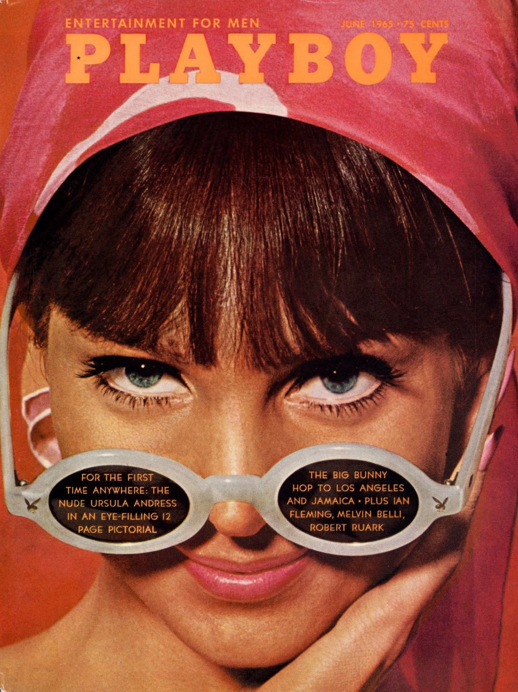 Юни 1965
Една от най-непредизвикателните корици на Playboy. Снимката е на жена с червен шал на главата, която гледа предизвикателно над слънчевите си очила. Рискован ход на списанието, предвид факта, че в броя има отделени 12 страници на фотосесията 