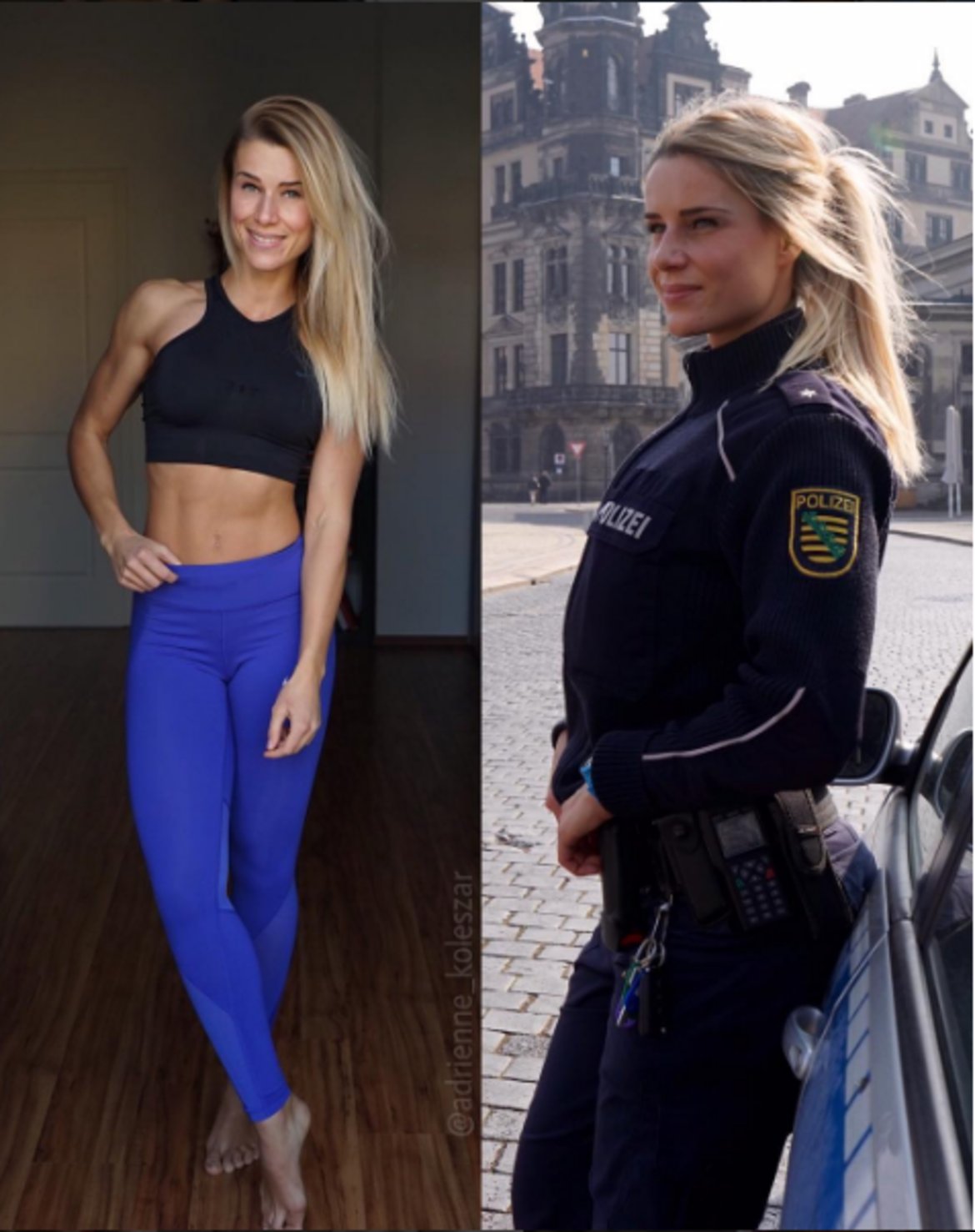 Полицайката Адриене Колешар
Тя е 32-годишна германка, която се грижи за тялото си активно във фитнеса, а в личния си живот е полицай. Занимава се със случаи на домашно насилие, обществени свади и пътни инциденти в град Дрезден.