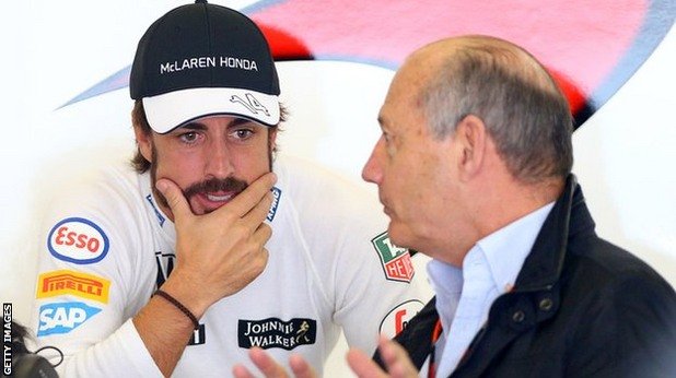 Шефът на McLaren Рон Денис и Алонсо