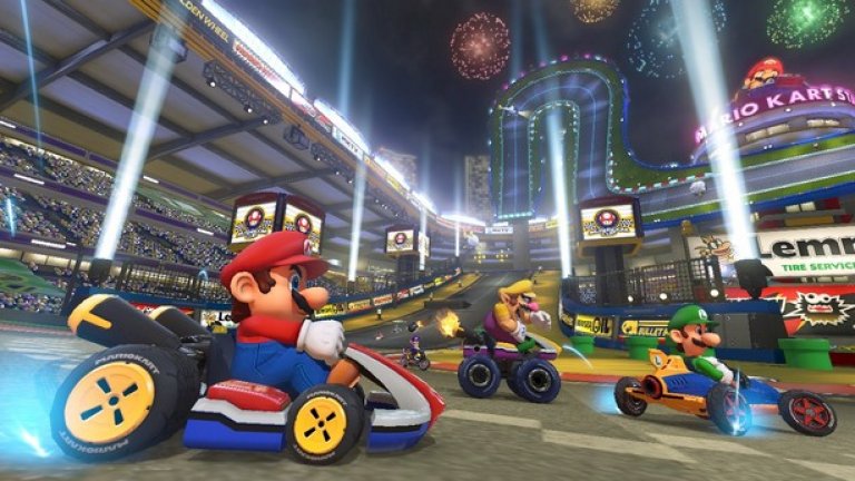 Mario Kart 8 (за Wii U)

Състезанията с колички са класика във видеоигрите, а Mario Kart ги предлага по достъпен и пристрастяващ начин, позволяващ страхотно групово забавление. Започнете ли да играете турнири с приятели, трудно ще се откажете. 
