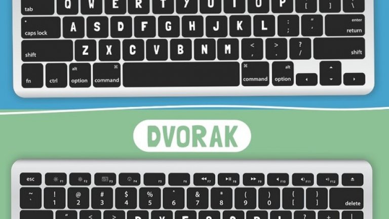 Опростената клавиатура на Дворак, сравнена с общоприетата QWERTY подредба