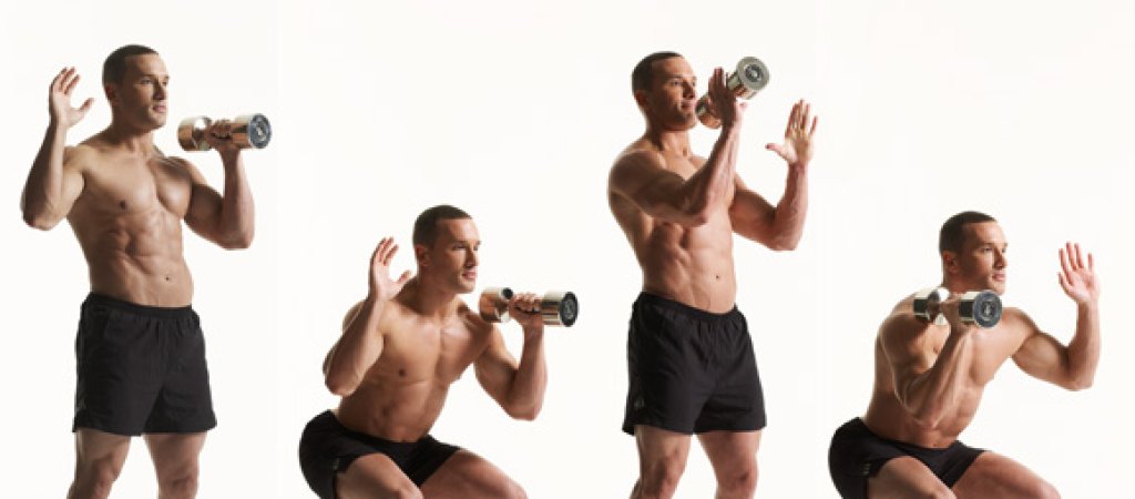 5. Клекове с прехвърляне на дъмбел – 20 повторения