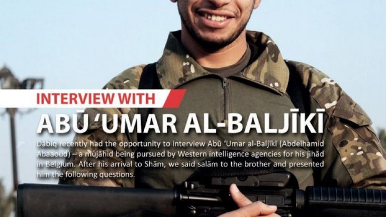 Абделхамид Абауд позира за интервю в списанието "Dabiq" на "Ислямска държава" с бойното си име Абу Омар ал Балики (Абу Омар "от Белгия")