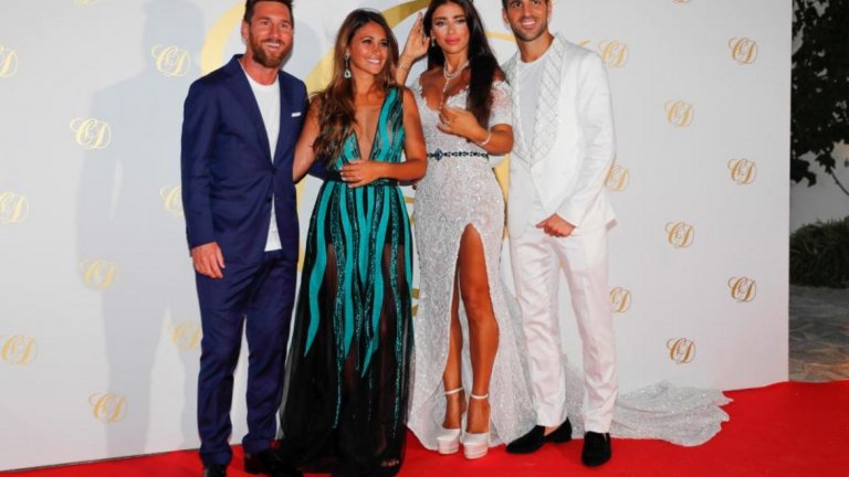 Лионел Меси и съпругата му Антонела Рокуцо с Даниела Семан и Сеск