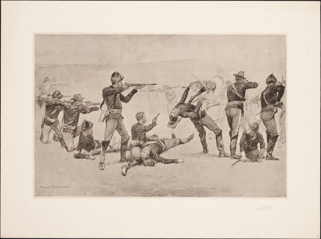 The_opening_of_the_fight_at_Wounded_Knee_by_Frederic_Remington_1891