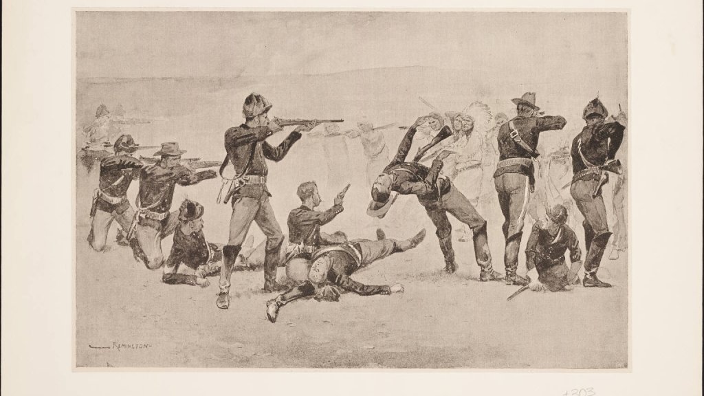 The_opening_of_the_fight_at_Wounded_Knee_by_Frederic_Remington_1891