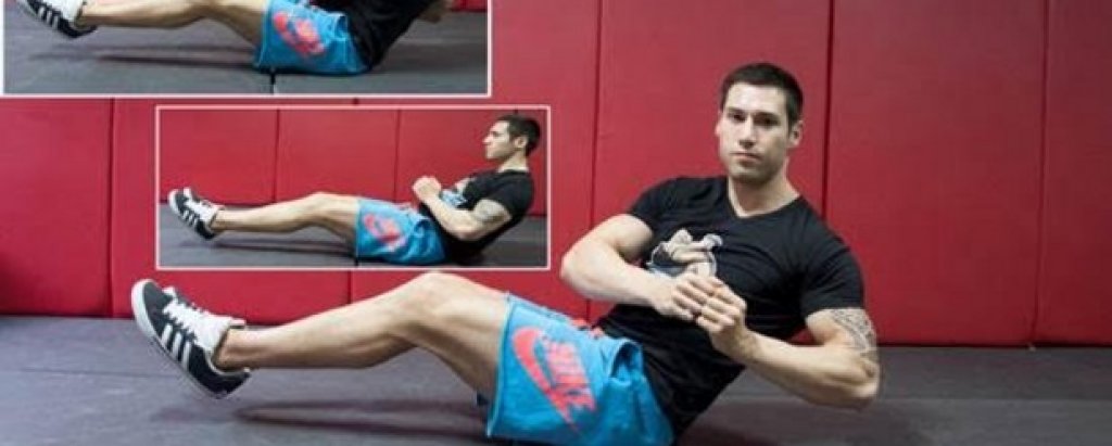 8. Руско извиване (Russian Twist) 
Не се препоръчва за хора със сериозни болки в кръста, с дискова херния или шипове. 
Начин на изпълнение:  Седнете на пода и изпънете краката си, като ги повдигнете съвсем малко от земята. Поставете ръцете си пред тялото. Завъртете тялото и ръцете си вдясно така, че лявото рамо да застане в една линия с дясното коляно. Започнете обратно движение, като завъртите тялото и ръцете си вляво така, че дясното рамо да застане в една линия с лявото коляно. 
Стремете се към:  15-30 завъртания за старт, ако сте начинаещи. При по-напреднали, съобразете натоварването според личните възможности. 
Направете го по-трудно:  Добавете наклон (стартова позиция коремна преса). Добавете тежест (популярни варианти са медицинска топка, диск, гира). 
Направете го по-лесно като не повдигате краката от пода.