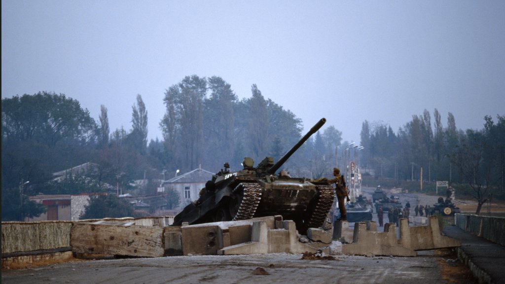 Tank Crossing Barricade in Senaki