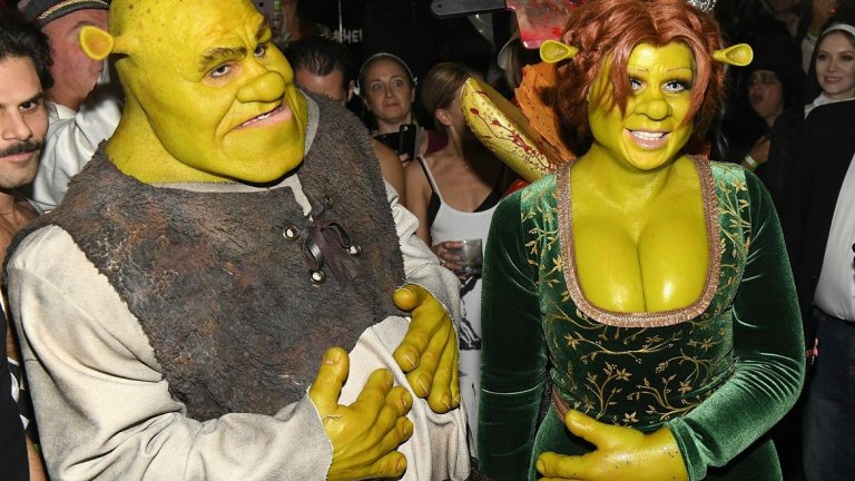 Моделът Хайди Клум и китаристът на Tokio Hotel Том Каулиц като Фиона и Шрек.