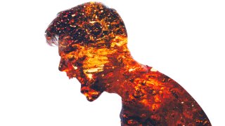 mad scream angry man furious male silhouette lava