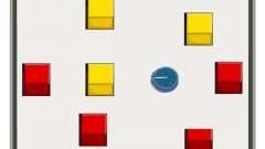 Въпрос: Колко жълти блокчета ще избута прахосмукачката, ако завие надясно, а не наляво, ако при удар с червено блокче променя посоката си на движение на 90 градуса
