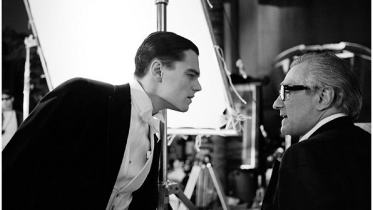 Леонардо Ди Каприо и Мартин Скорсезе по време на снимите на "Авиаторът", Квебек, 2003 година