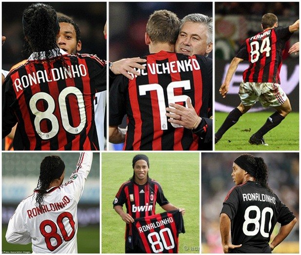 В Милан Роналдиньо, Шевченко и Фламини носеха последните две цифри от годините, в които са родени - 1980, 1976, 1984.
