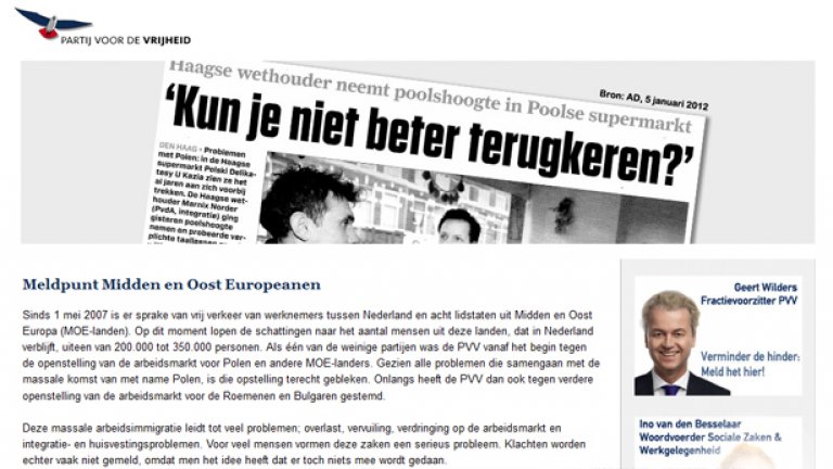 "Имали ли сте проблеми с хора от Централна и Източна Европа?", "Загубили ли сте работата си, изместени от поляк, българин, румънец или друг източноевропеец? Искаме да знаем", зове сайтът