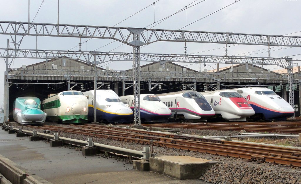 JR_East_Shinkansen_lineup_at_Niigata_Depot_201210