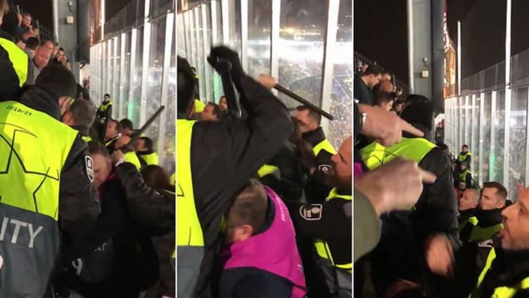Грозни кадри: Стюарди на Барселона бият с палки фенове на Тотнъм (ВИДЕО)