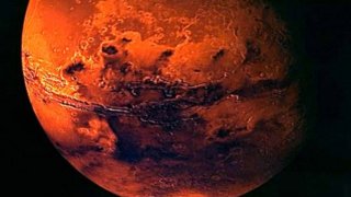 A VISUALISATION OF MARS CREATED FROM SPACECRAFT IMAGERY.