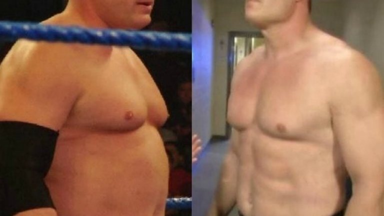 Кейн
Когато за пръв път Глен Джейкъбс се появи в WWE като Кейн, той беше може би в най-добрата форма на живота си. Тогава обаче това не си личеше чак толкова заради червено-черния костюм, който постоянно носеше. Когато Кейн започна да се изявява гол до кръста, той вече не беше в топ форма и прогресивно качваше килограми. През 2011 г. той върна вида си на "класическия Кейн" и отново покриваше торса си, а впоследствие пак махна костюма - но този път физиката му вече беше впечатляваща, тъй като Кейн беше възстановил формата си. Този период обаче също не продължи дълго и за последните си изяви на ринга през 2016 г. Кейн отново беше напълнял.