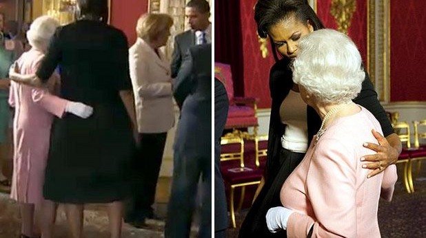 Мишел Обама и прегръдките с кралици 

Кралицата на Англия не може да бъде докосвана! 

Това е едно от най-важните и основни правила в световния дипломатически протокол. При среща с нея според правилата единствено възможен е жестът на възпитано здрависване, който представлява леко докосване на ръцете и нищо повече. Затова, когато 
Първата дама на Америка Мишел Обама покровителствено плъзна ръка през гърба на Нейно Величество на официална среща, британските медии подхванаха темата истерично. 
За нейно щастие кралица Елизабет отвърна на нежното докосване, като също прегърна Мишел през гърба.

 Всъщност за най-свещения символ на английската монархия това не е първият неудобен момент на неочаквано докосване. Канадският велосипедист Луи Гарно приятелски прегърна Британската кралица, за да си направи снимка с нея преди години. Но някак на него му е позволено да не познава протокола, докато за съпругата на американския президент това е истински политически срам. Или просто добре изпипана ПР акция...
