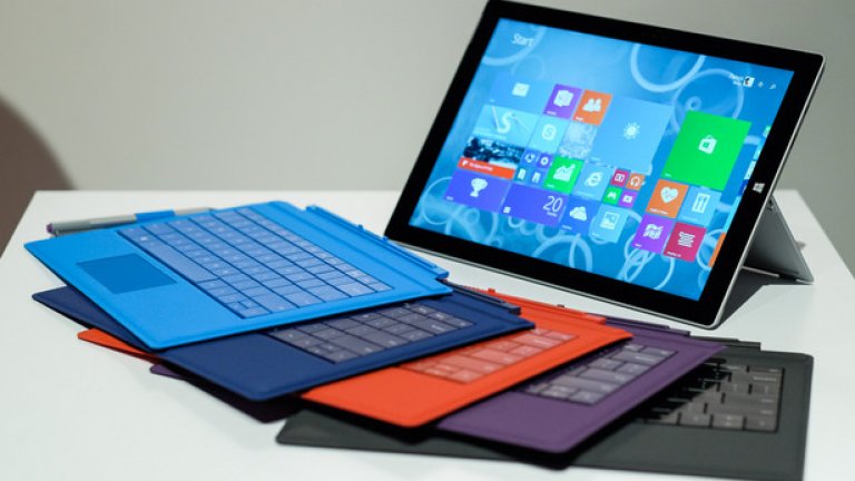 Microsoft Surface Pro 3  
 Microsoft рекламират Surface Pro 3 като “таблетът, който може да замени вашия лаптоп” и с цени, вариращи от $800 to $1550, по-добре наистина да го може. Surface Pro 3 e проектиран с мисълта за бизнес-потребителите; той може да използва десктоп версията на Windows 8 и Microsoft Office — да, реалния софтуер, а не просто мобилни приложения с орязана функционалност. 
 12-инчовият таблет се доставя със стойка, която ви позволява да накланяте екрана под почти всякакъв ъгъл; опционалната клавиатура/капак ($120-200) се прикрепва чрез магнити към долната част на екрана, като прави Pro толкова удобен, колкото и iPad, и толкова мощен, колкото и луксозен ноутбук - но и със сравнима цена.