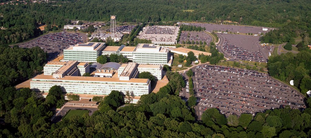 Aerial view of the Central Intelligence Agency headquarters.