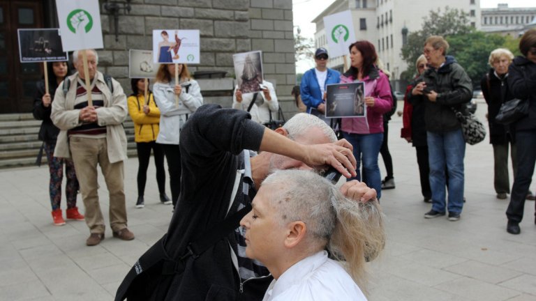 Вегани остригаха косата на жена в защита на норките