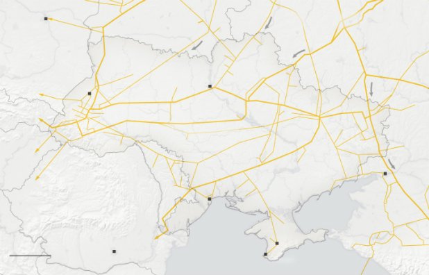 Около 53% от руския газ за Европа минава през Украйна. От другата страна, 40% от газа в Европа е руски. Според Михаил Корчемкин, председател на консултантска фирма, анализираща газовите трансфери в Източна Европа, най-важните тръбопроводи, които минават през Украйна са тези, които водят към Словакия. От там газът се преразпределя към Германия, Австрия и Италия.