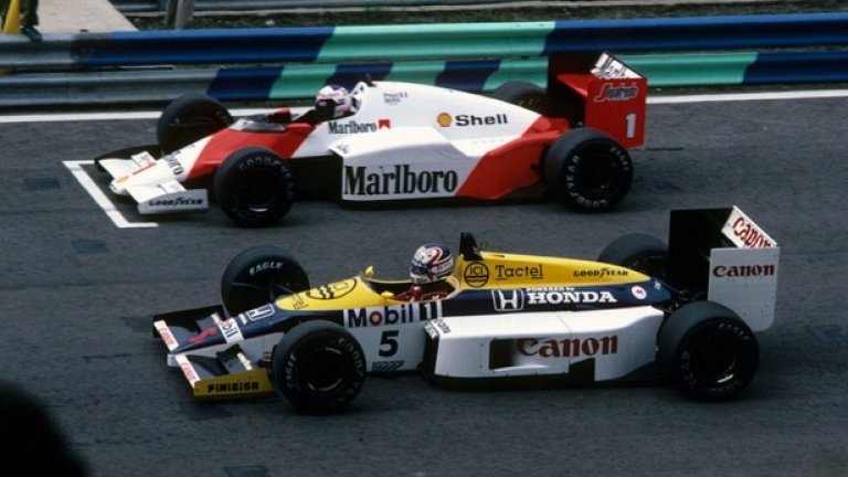 Ален Прост срещу Найджъл Менсъл
Прост премина във Ferrari през 1990 година, за да сложи край на проблемите си със Сена, но там трябваше да се справя с Менсъл. Британецът беше уверен, че Ален получава по-специално отношение, а в Португалия, където Найджъл взе единствената си победа, той се опита да попречи на Прост да го изпревари на старта и го притисна до стената, а двамата пилоти на McLaren ги изпревариха. В хода на сезона Найджъл обяви, че напуска Формула 1, после размисли и премина в Williams, а Прост загуби битката за титлата срещу Сена за 7 точки.