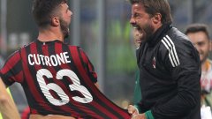 Кутроне празнува след победния си гол, спасил Милан в самия край срещу Риека