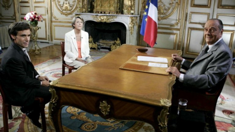 Пюжадас на интервю с президента Жак Ширак в Елисейския дворец