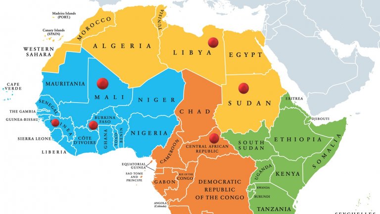 Всички държави в Африка, където "Вагнер" има присъствие.