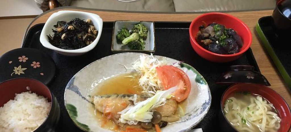 Сьомга с гъбен сос, Соба нудълс, ориз, говеждо с патладжан, броколи, Хаджики салата.