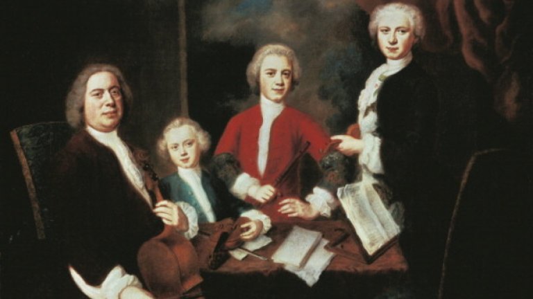 Картина, изобразяваща композитора Йохан Себастиан Бах (1685-1750) и неговите синове 1730-та