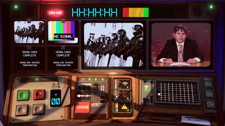 Not for Broadcast 
Да, този път няма да карате коли, да водите война или да строите каквото и да било. Not for Broadcast е едно доста различно заглавие в света на симулаторите, което ви въвлича в динамичния, бързо променящ се свят на телевизията и то в едно дистопично време някъде през 80-те години на миналия век, когато цензурата е вездесъща. Вие попадате там случайно и от чистач някак си се пренасяте зад контролния пункт на новинарската емисия, където се оказва, че залозите са големи, а очакванията към вас са сериозни. 
Въпреки липсата на достатъчно квалификация за тази работа, на вас се пада тежката задача да угаждате на тези, които дърпат конците, като избирате новините, които да покажете на зрителя, слагате пегели на неподходящите реплики и контролирате камерите. Трябва да действате светкавично, защото новинарската емисия започва само след няколко секунди… Разбира се, винаги можете да предпочетете и позицията на бунтар и с вашите новини да си докарате куп неприятности и проблеми със силните на деня – изборът е изцяло ваш.