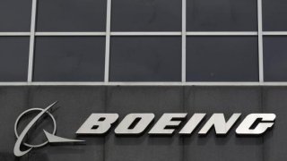 The Boeing logo is seen at their headquarters in Chicago