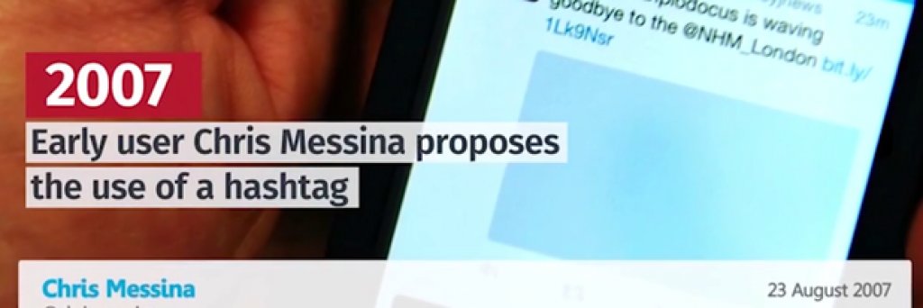 Един от ранните потребители Крис Месина предлага използването на хаштагове.